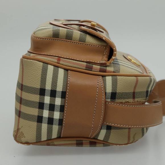 Burberrys Nova Check Shoulder Bag PVC Beige Gold Auth 96329